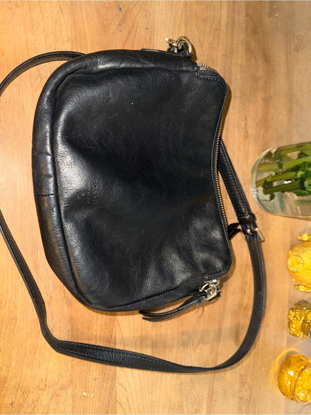 Fossil Black Leather Crossbody Purse